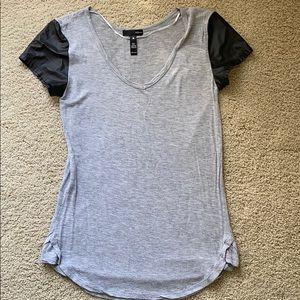 Aqua faux leather sleeve tee